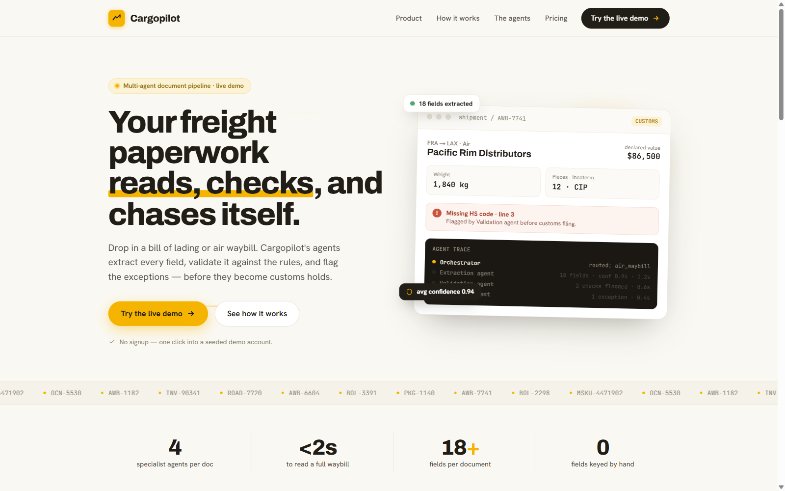 Cargopilot, multi-agent freight document pipeline